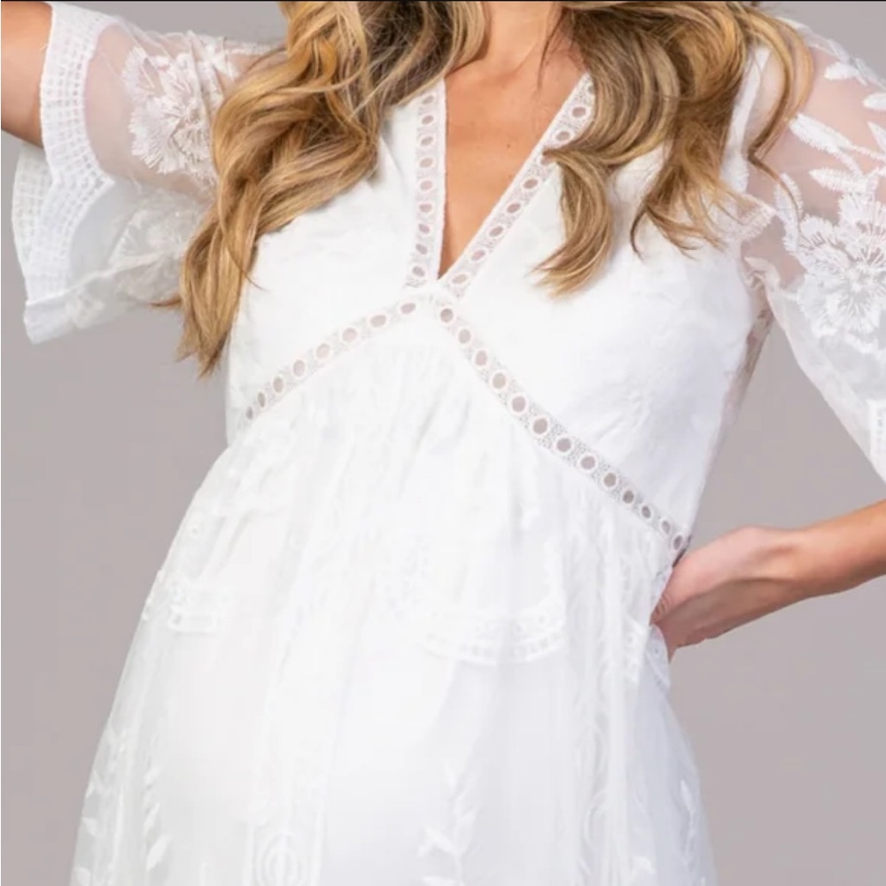 Pinkblush White Lace Mesh Overlay Maternity Maxi Dress